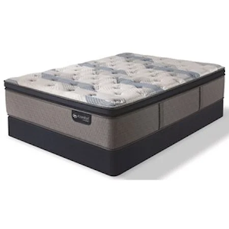 Queen Plush Pillow Top Hybrid Mattress and Blue Fusion Low Profile Foundation